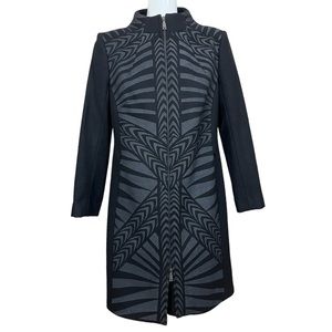 Richmond ‘X’ Italian Black and Gray Patterned Virgin Wool Stand Collar Coat 48